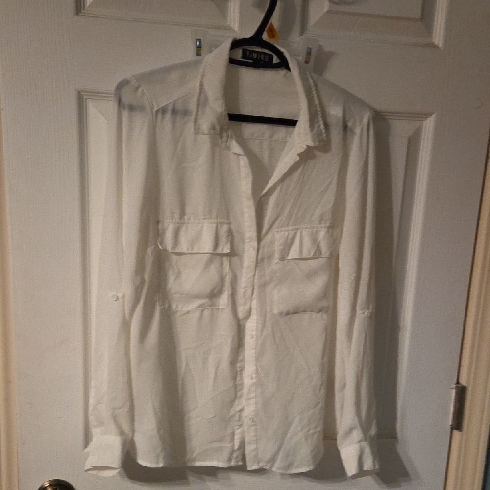Timing White Button-Up Blouse